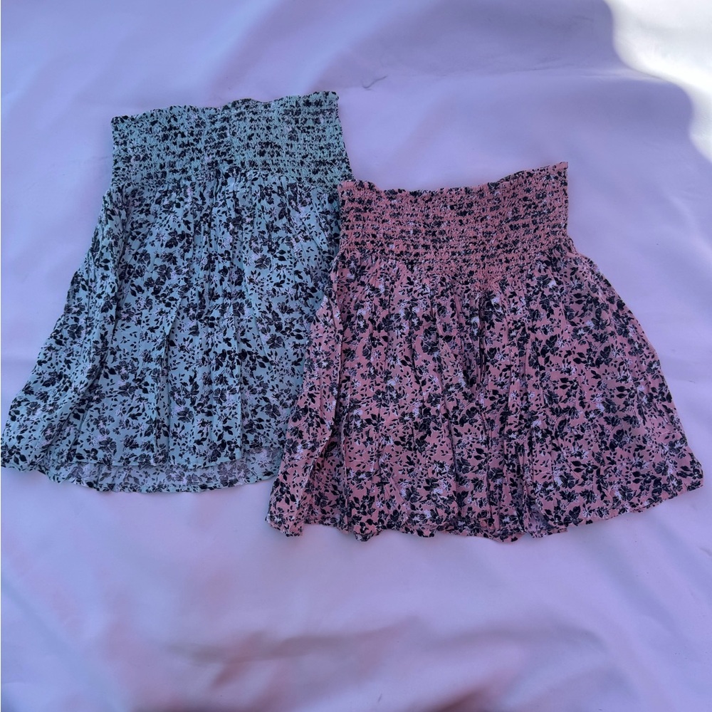 Floral Print Women's Skirt Set - Blue and Pink